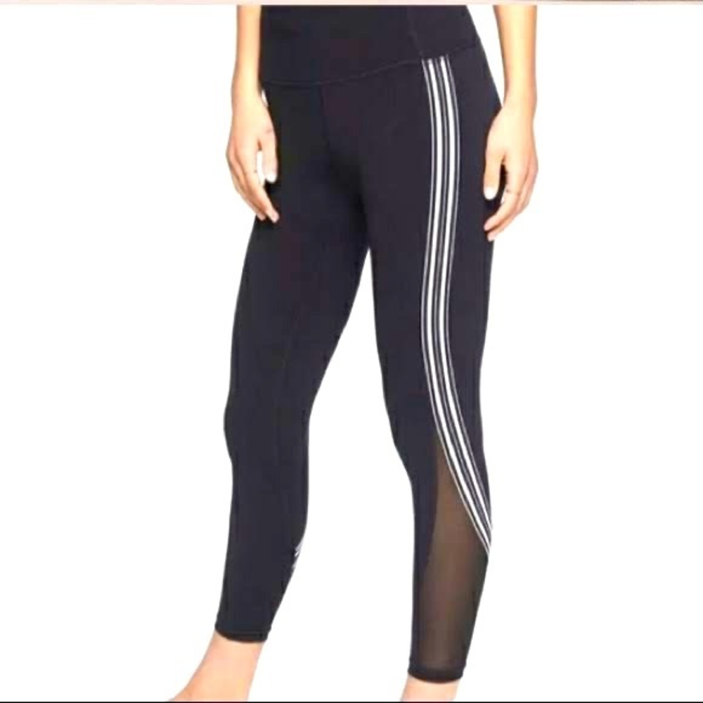 ATHLETA Women's Side Stripe Salutation Leggings Workout Black‎ White Capri XS